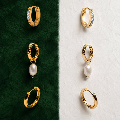 Hammered Pearl Hoop Earrings