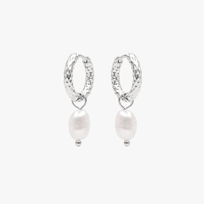 Hammered Pearl Hoop Earrings